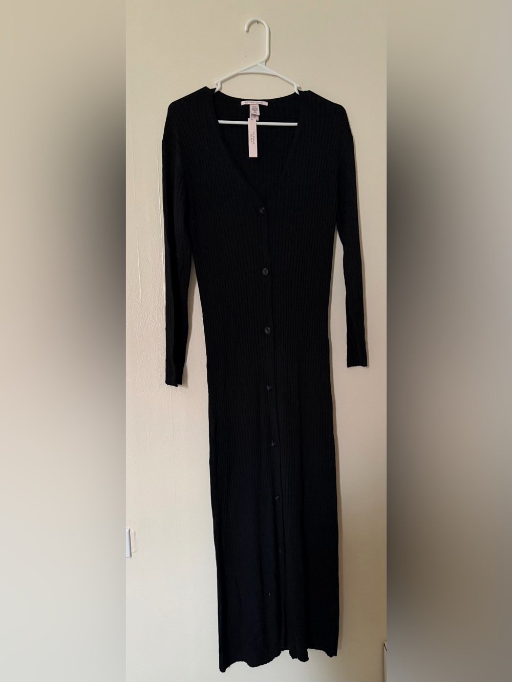 Victoria's Secret Black Ribbed Long Button-Front dress